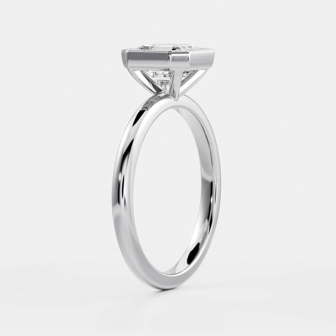 modern asscher bezel solitaire engagement ring IGI certified lab grown diamond