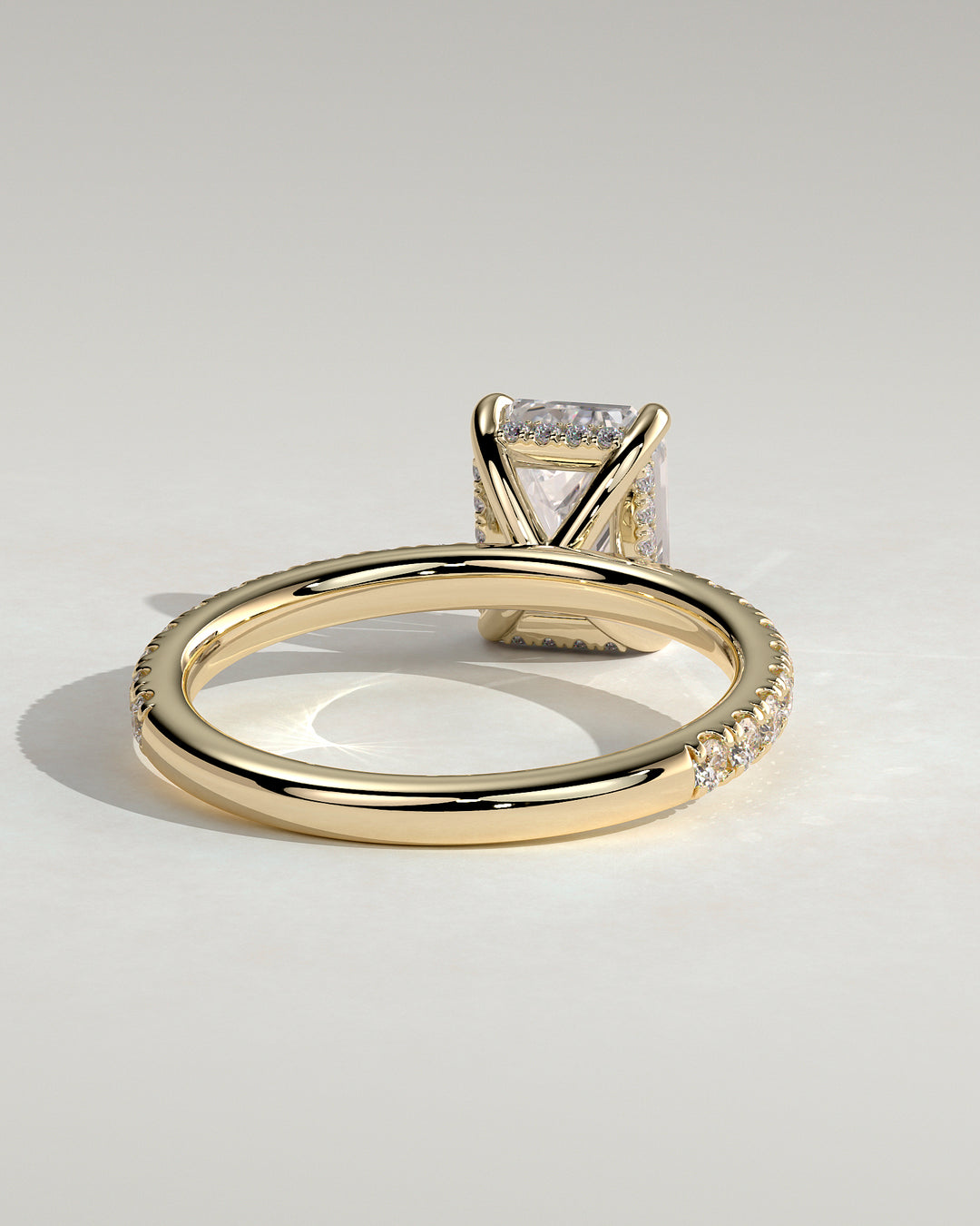 high end emerald cut engagement ring hidden halo pave IGI certified ring