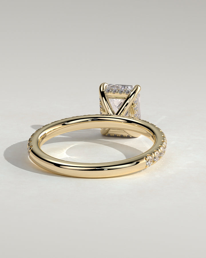 high end emerald cut engagement ring hidden halo pave IGI certified ring