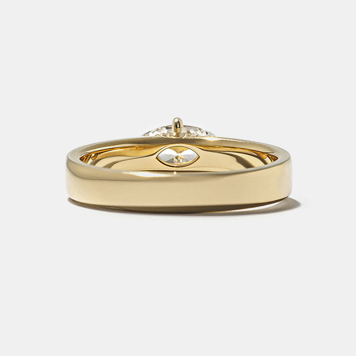 Modern east west marquise lab grown diamond cigar band solitaire engagement ring featuring sleek horizontal bold design