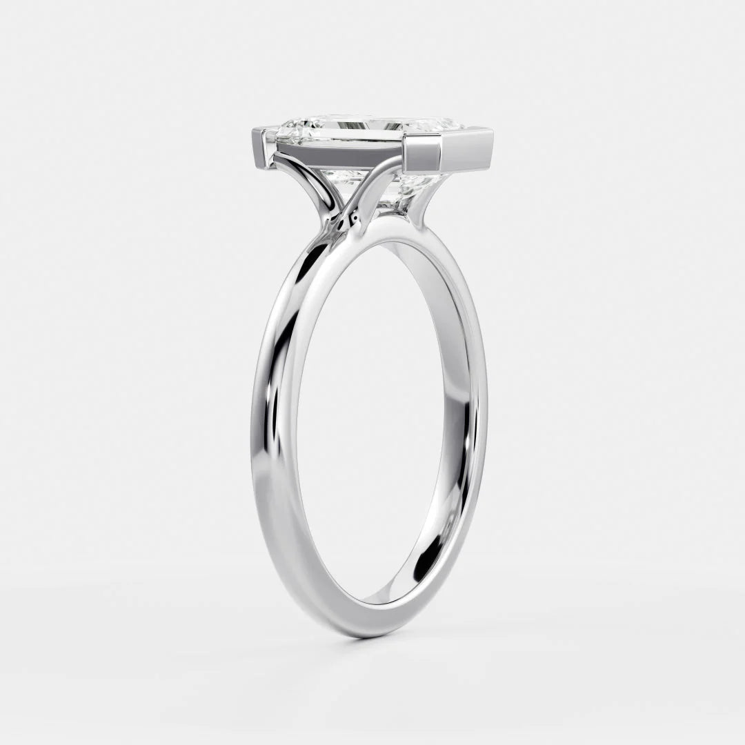 elegant emerald cut half bezel engagement ring IGI certified lab grown diamond