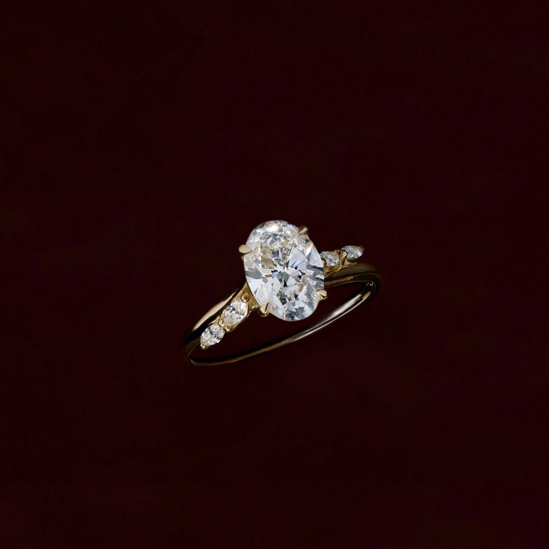 modern oval cut cluster engagement ring IGI certified lab grown diamond