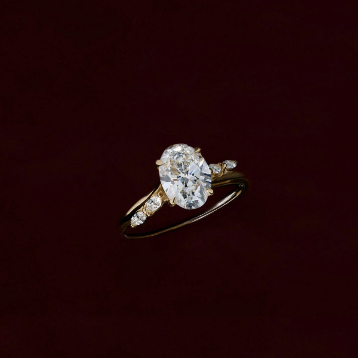 modern oval cut cluster engagement ring IGI certified lab grown diamond