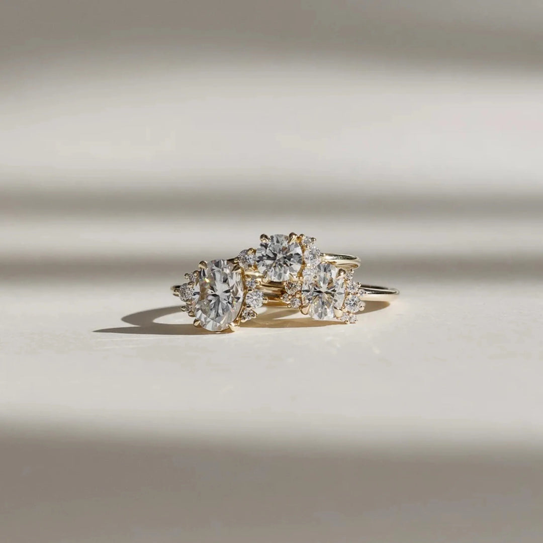 modern oval cut cluster engagement ring IGI certified lab grown diamond