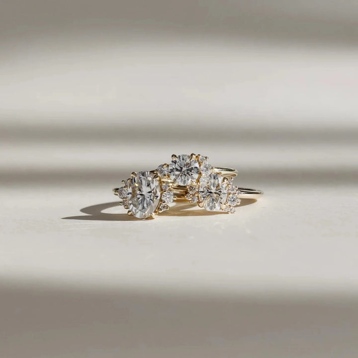 modern oval cut cluster engagement ring IGI certified lab grown diamond