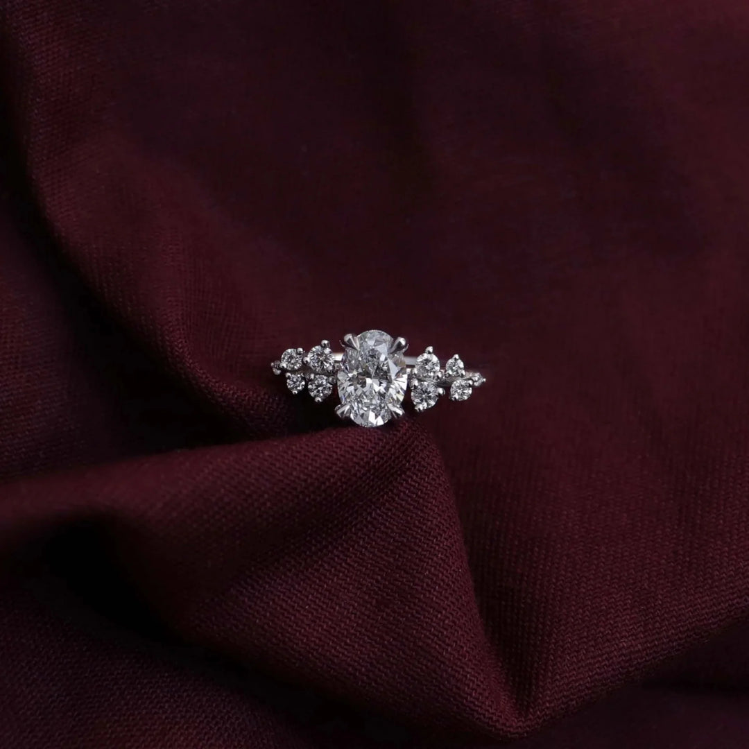 modern oval cut cluster engagement ring IGI certified lab grown diamond