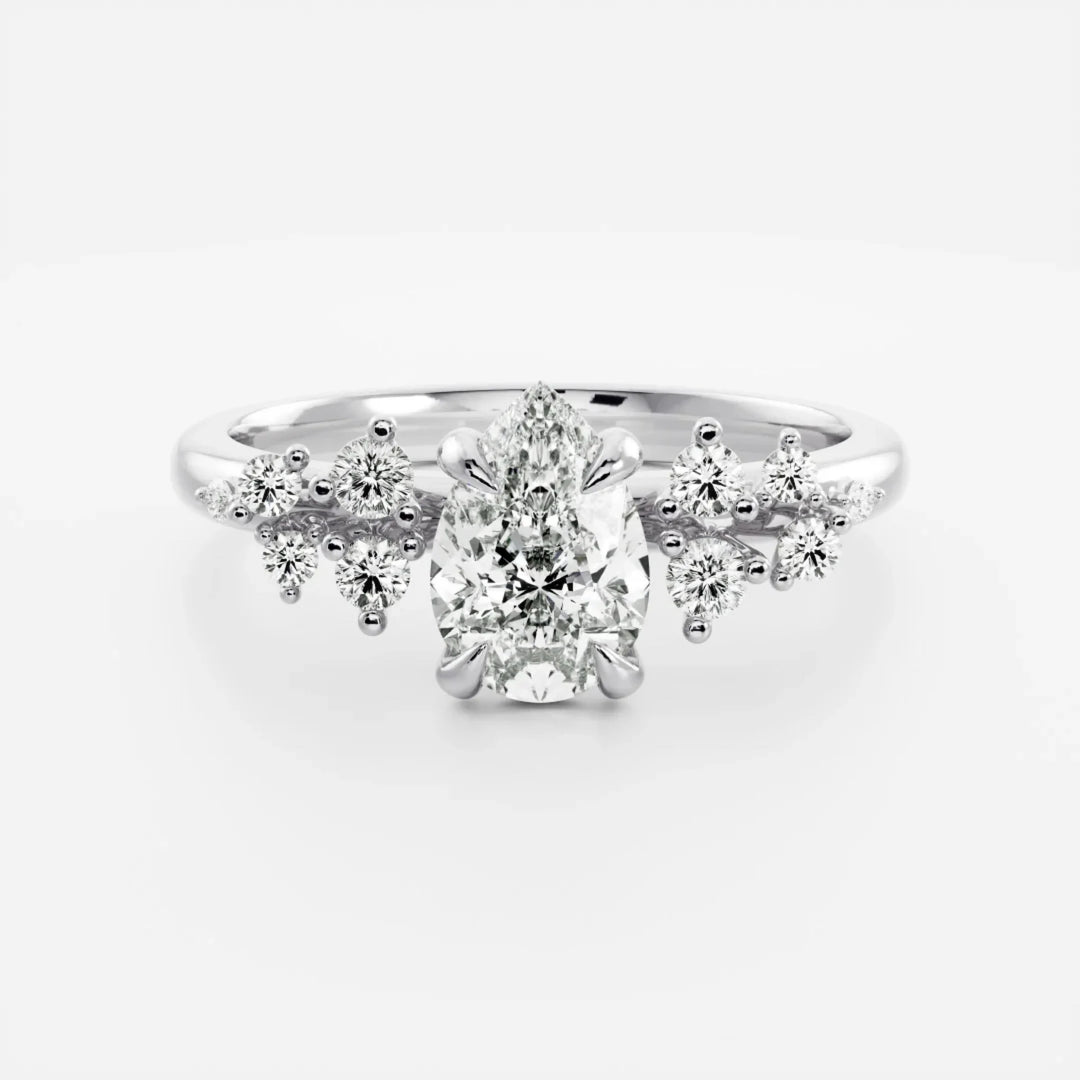 modern pear cut cluster engagement ring IGI certified lab grown diamond