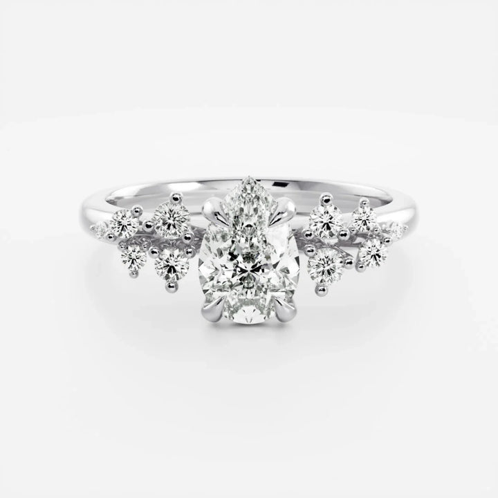 modern pear cut cluster engagement ring IGI certified lab grown diamond