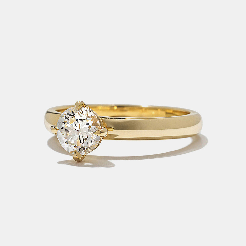 Modern round cut CVD lab diamond cigar band solitaire engagement ring featuring sleek wide band and clean geometry