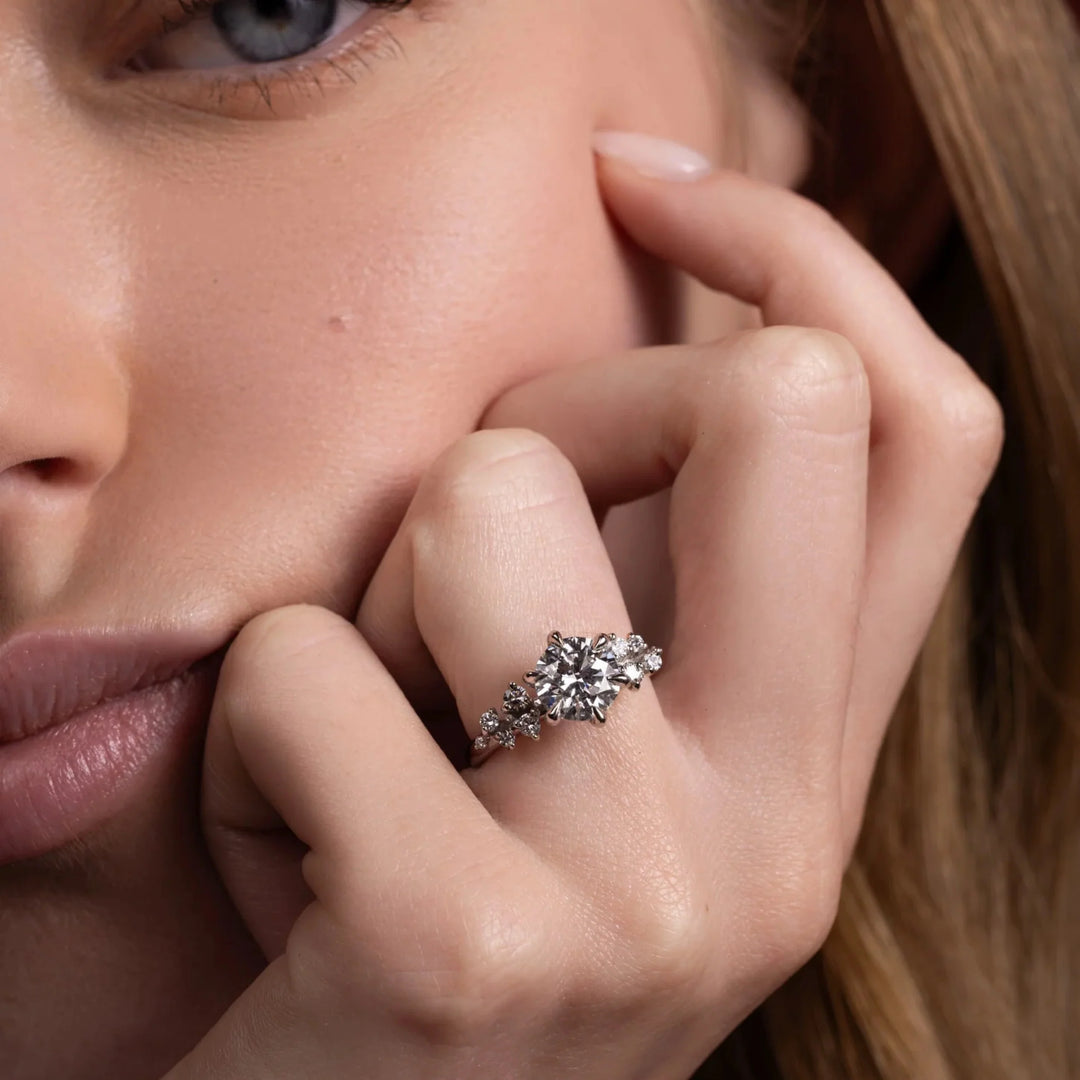 modern round cut cluster engagement ring IGI certified lab grown diamond