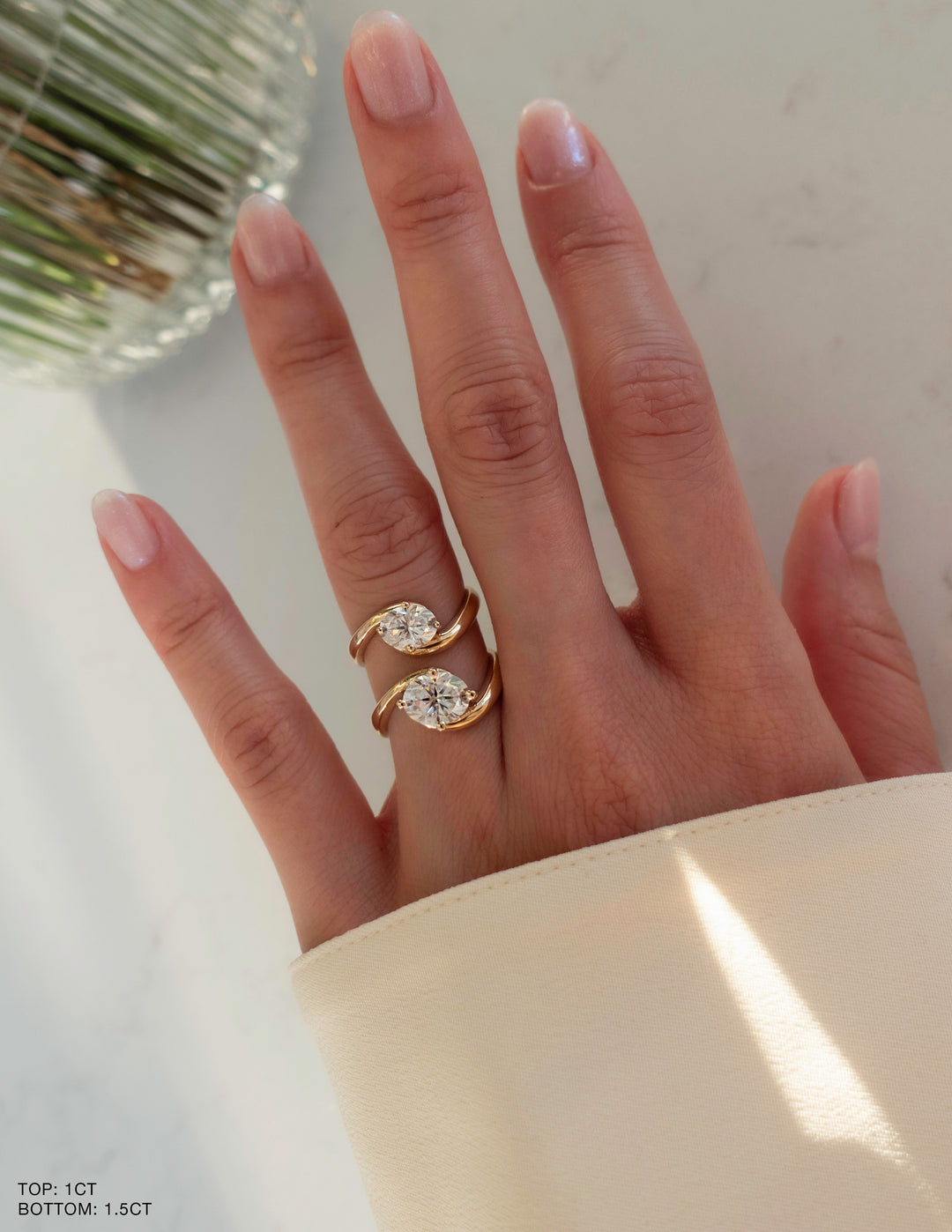 1.0CT-2.0CT Oval Cut Lab Grown Diamond Unique Bypass Engagement Ring