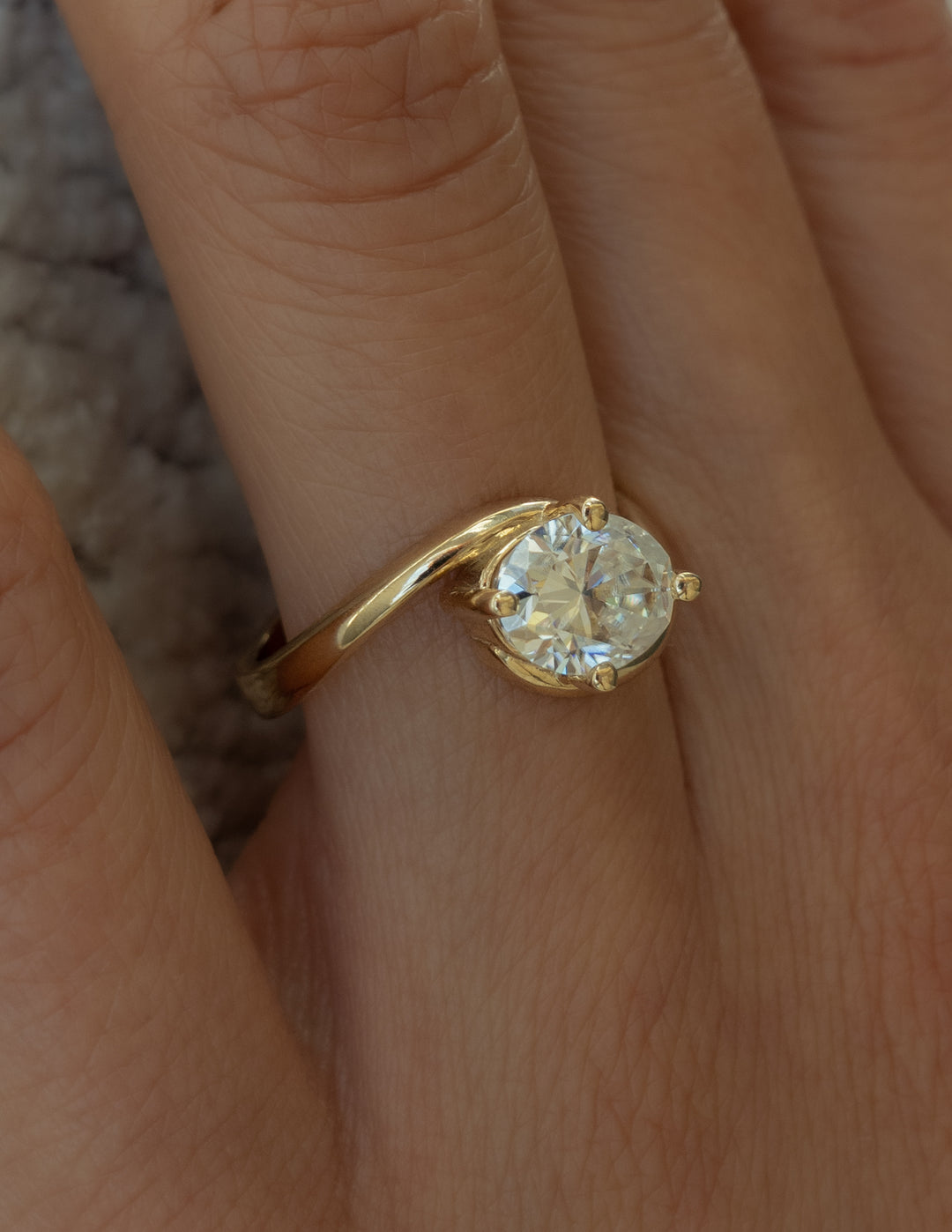 1.0CT-2.0CT Oval Cut Lab Grown Diamond Unique Bypass Engagement Ring