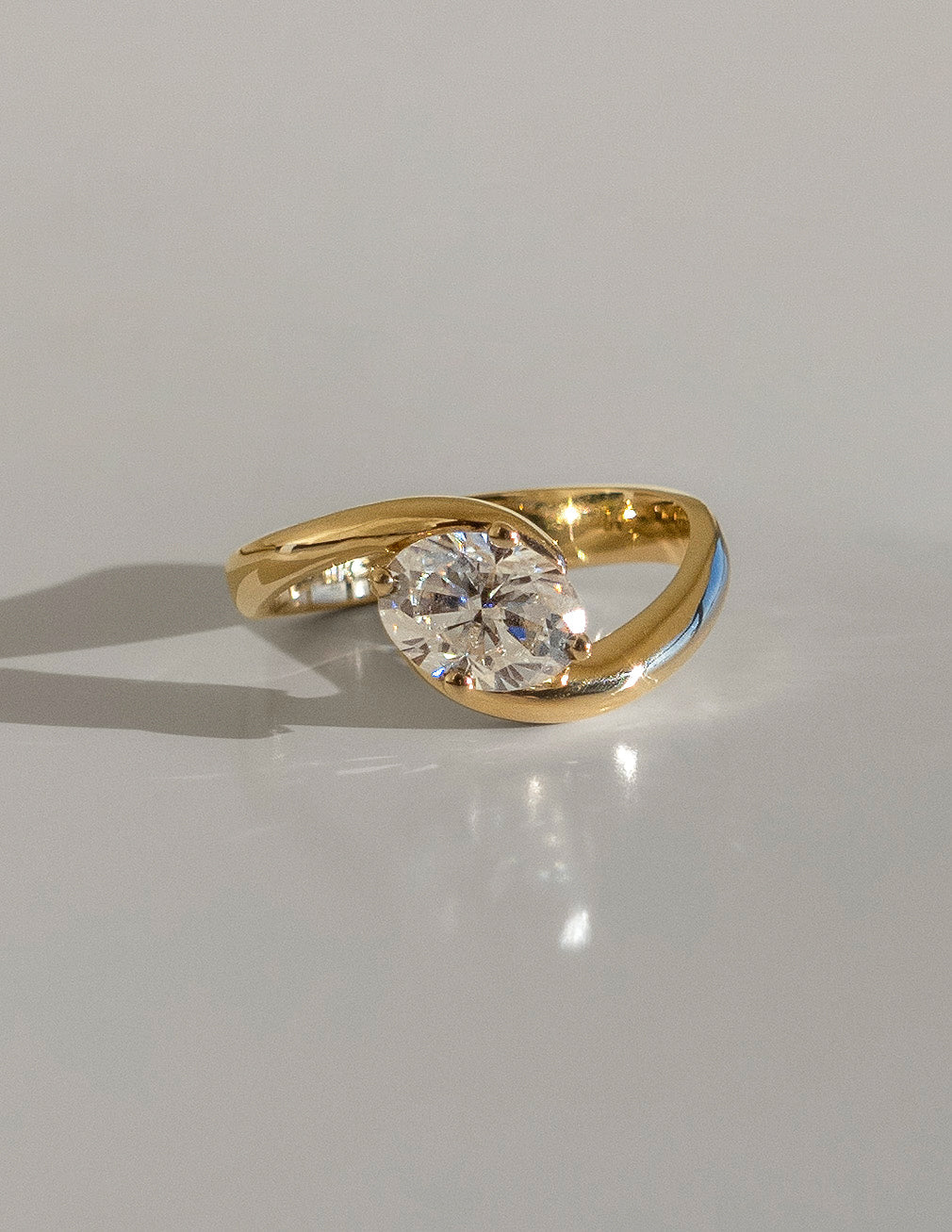 1.0CT-2.0CT Oval Cut Lab Grown Diamond Unique Bypass Engagement Ring