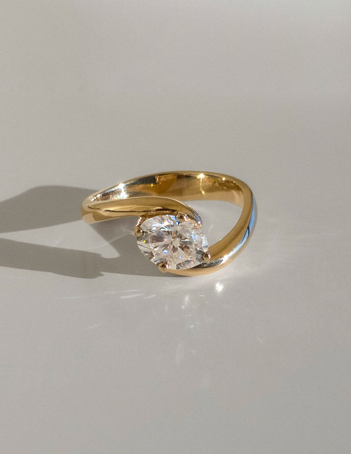 1.0CT-2.0CT Oval Cut Lab Grown Diamond Unique Bypass Engagement Ring