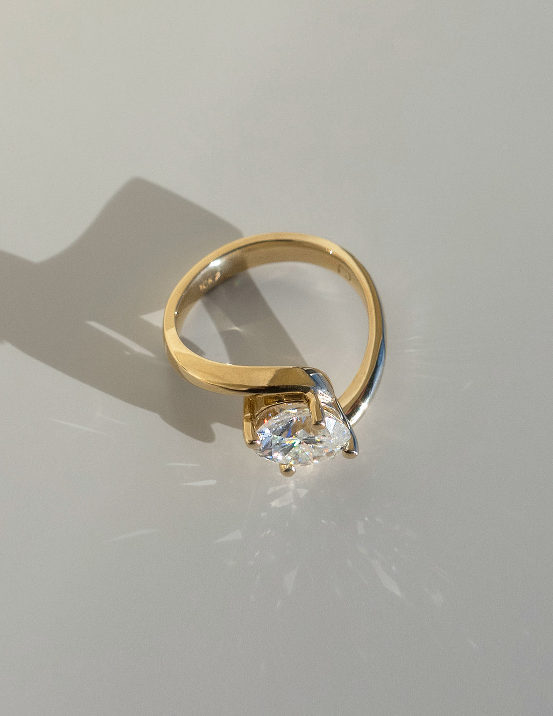 1.0CT-2.0CT Oval Cut Lab Grown Diamond Unique Bypass Engagement Ring