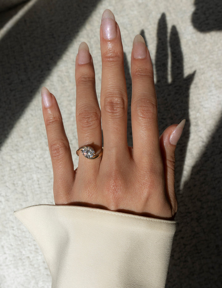 1.0CT-2.0CT Oval Cut Lab Grown Diamond Unique Bypass Engagement Ring