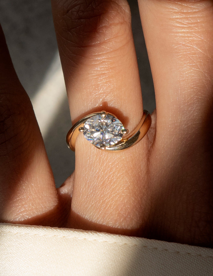 1.0CT-2.0CT Oval Cut Lab Grown Diamond Unique Bypass Engagement Ring