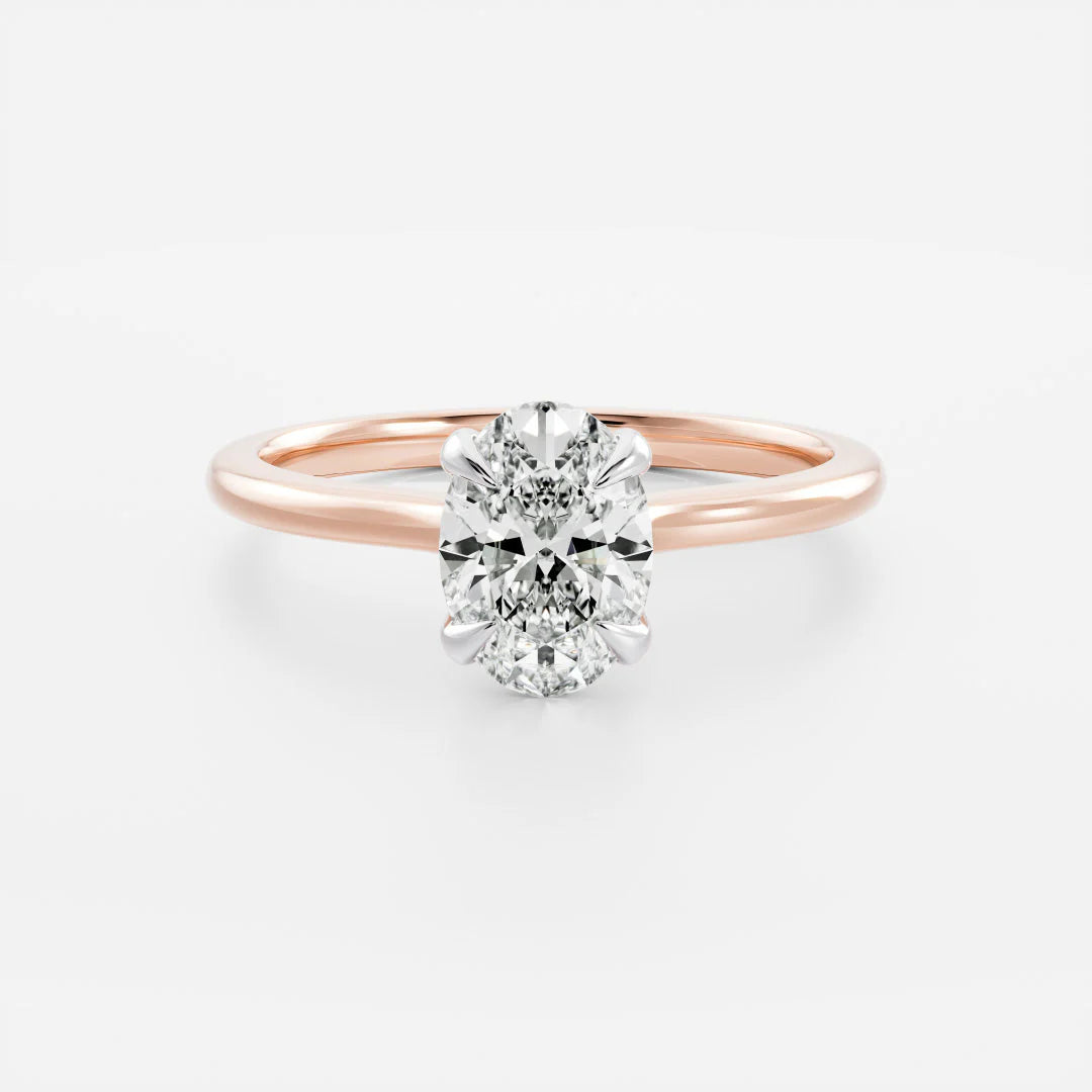 1 carat oval diamond cathedral solitaire ring lab grown IGI USA