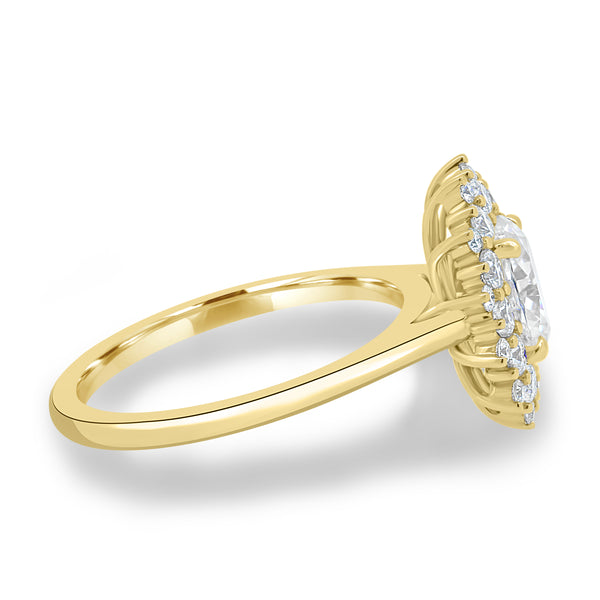 E VS1 oval halo cluster engagement ring lab grown diamond vintage modern
