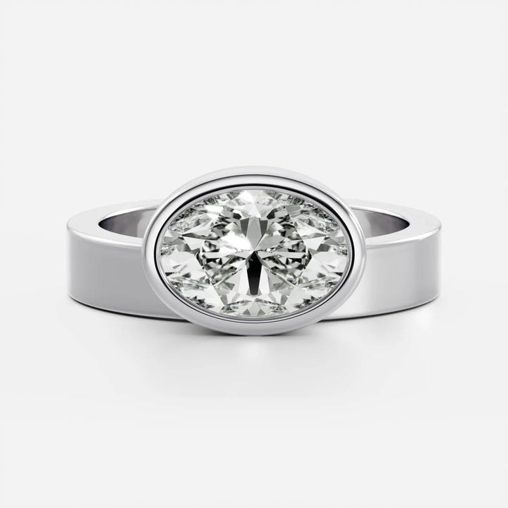 oval sideways bezel engagement ring lab grown diamond USA