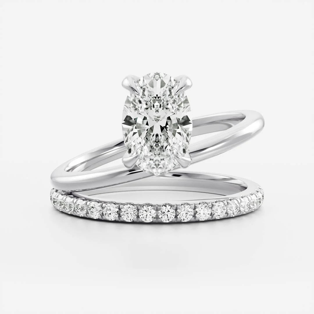 oval cut diamond double band engagement ring pavé USA