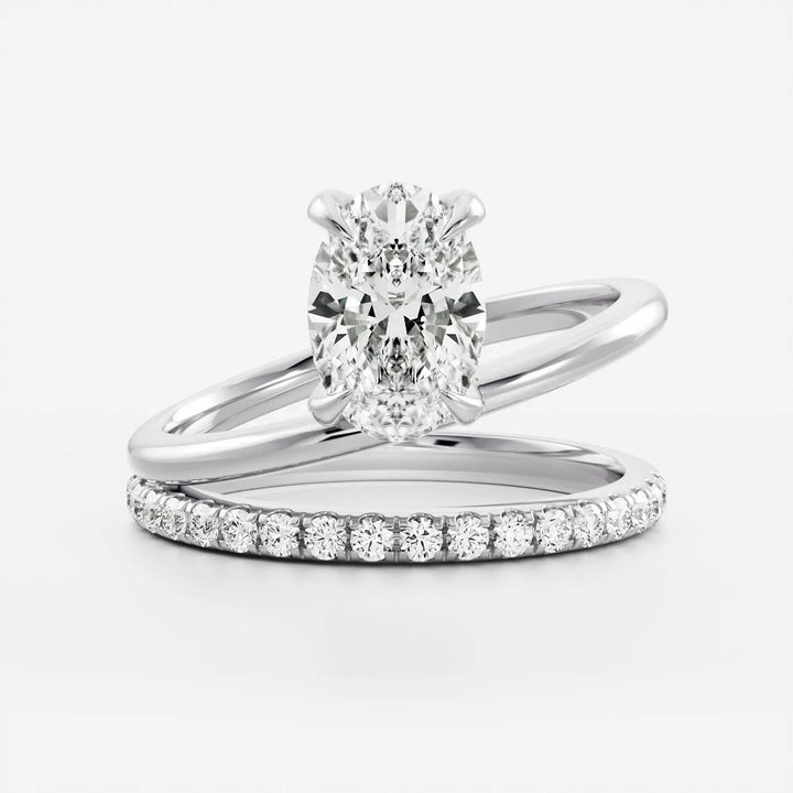 oval cut diamond double band engagement ring pavé USA