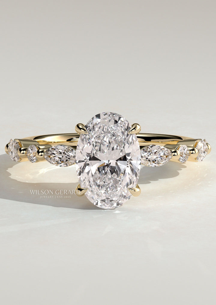 oval lab grown diamond engagement ring pave
