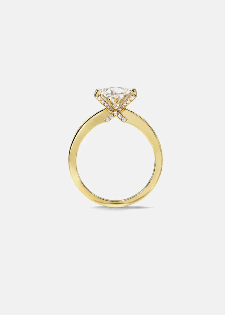 Unique Oval Solitaire Engagement Ring With Hidden Halo Detail