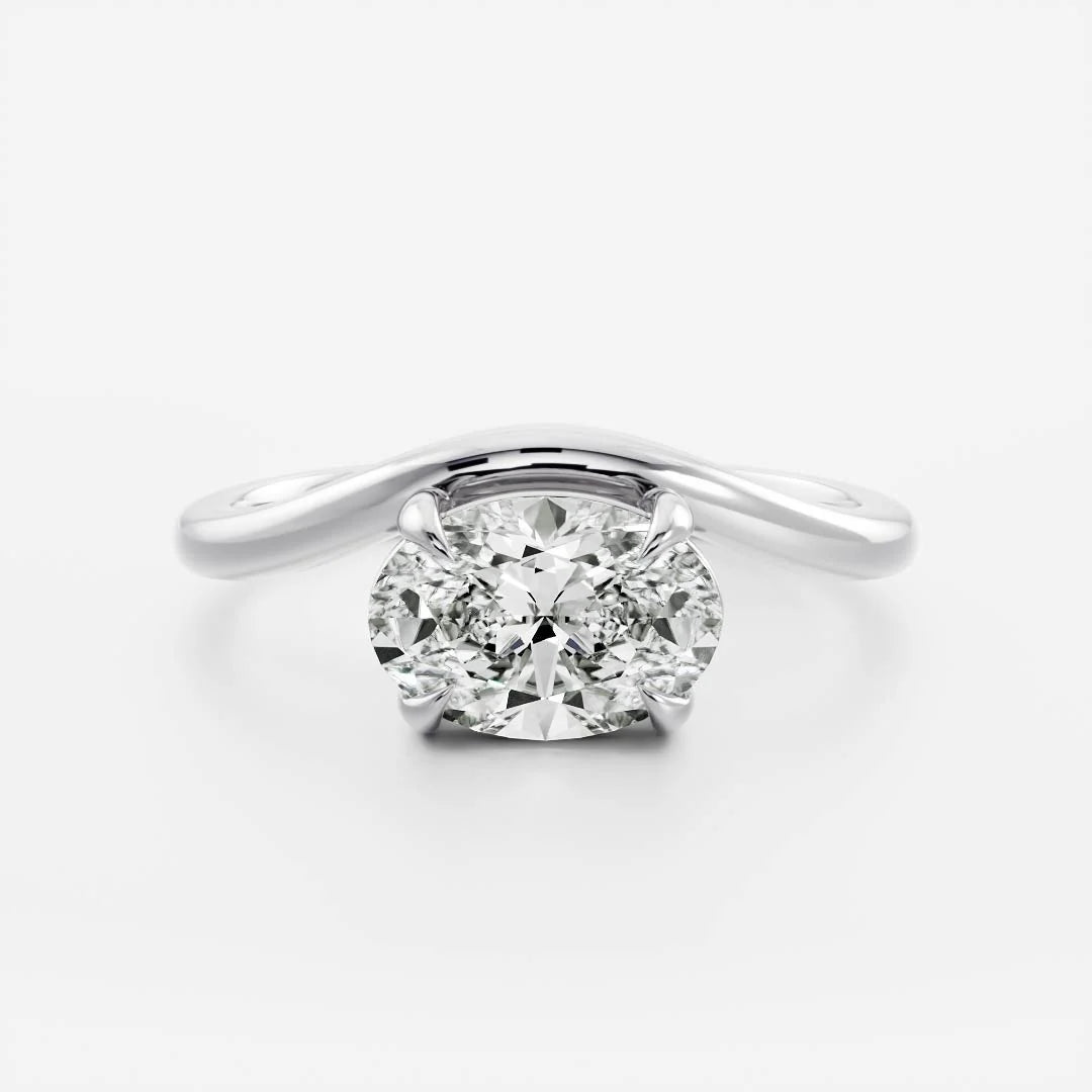 elegant east west oval curved engagement ring lab diamond IGI certified USA
