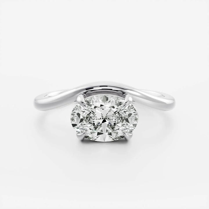 elegant east west oval curved engagement ring lab diamond IGI certified USA