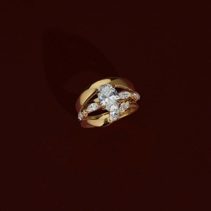 elegant oval cut distance pavé engagement ring IGI certified lab USA