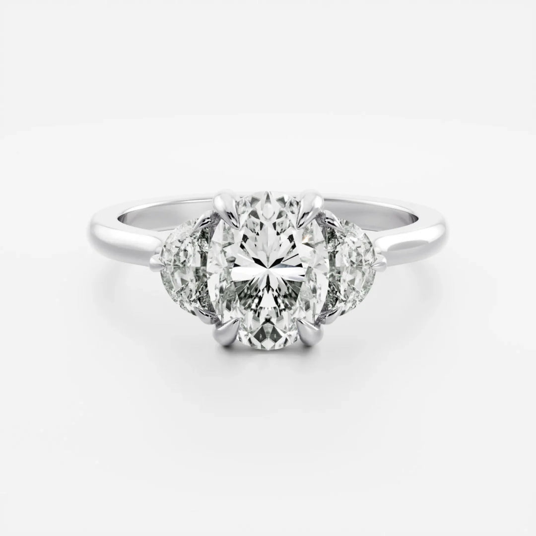 oval side stone engagement ring 2ct lab diamond USA