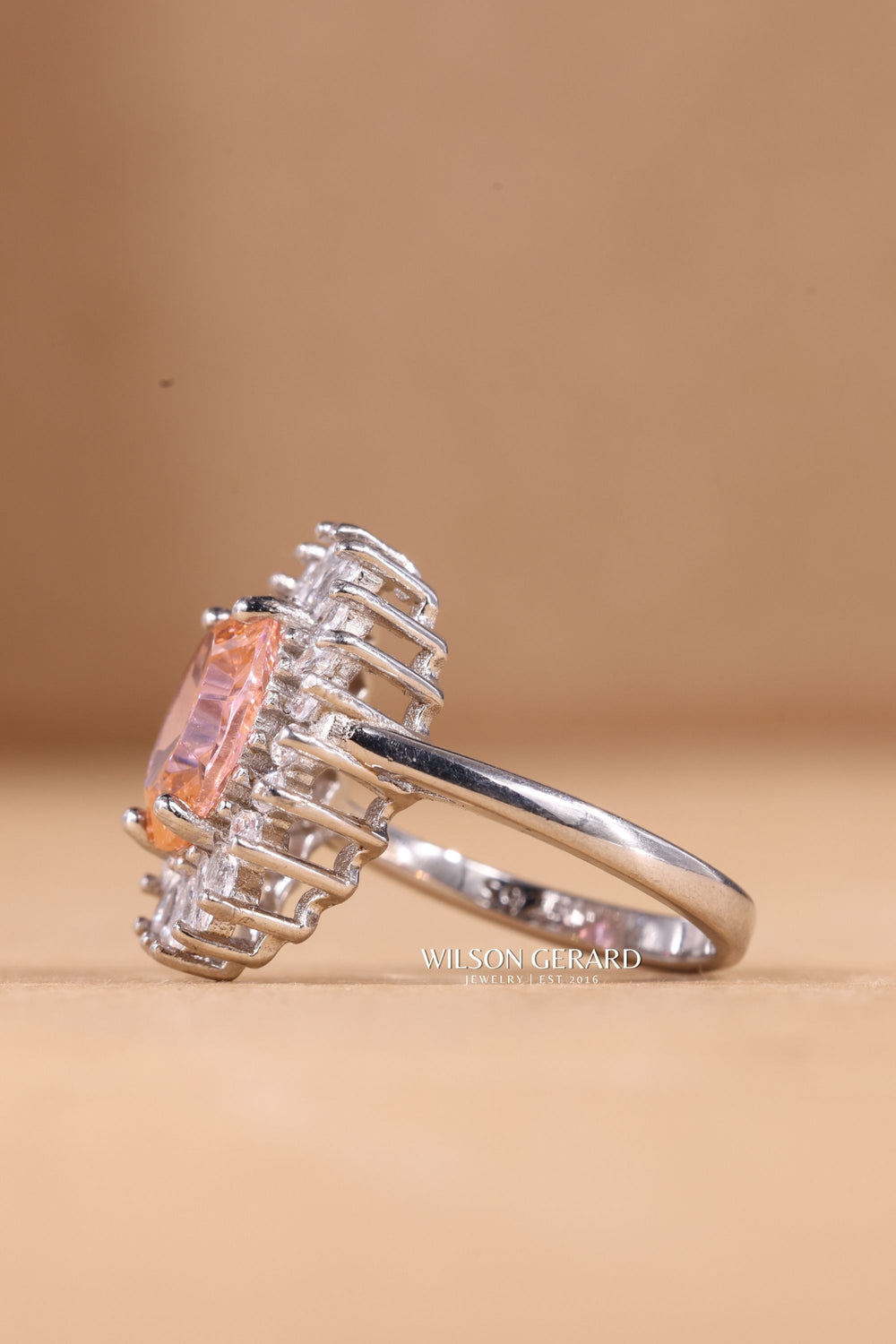 Oval Peach Pink Lab Grown Diamond Ring