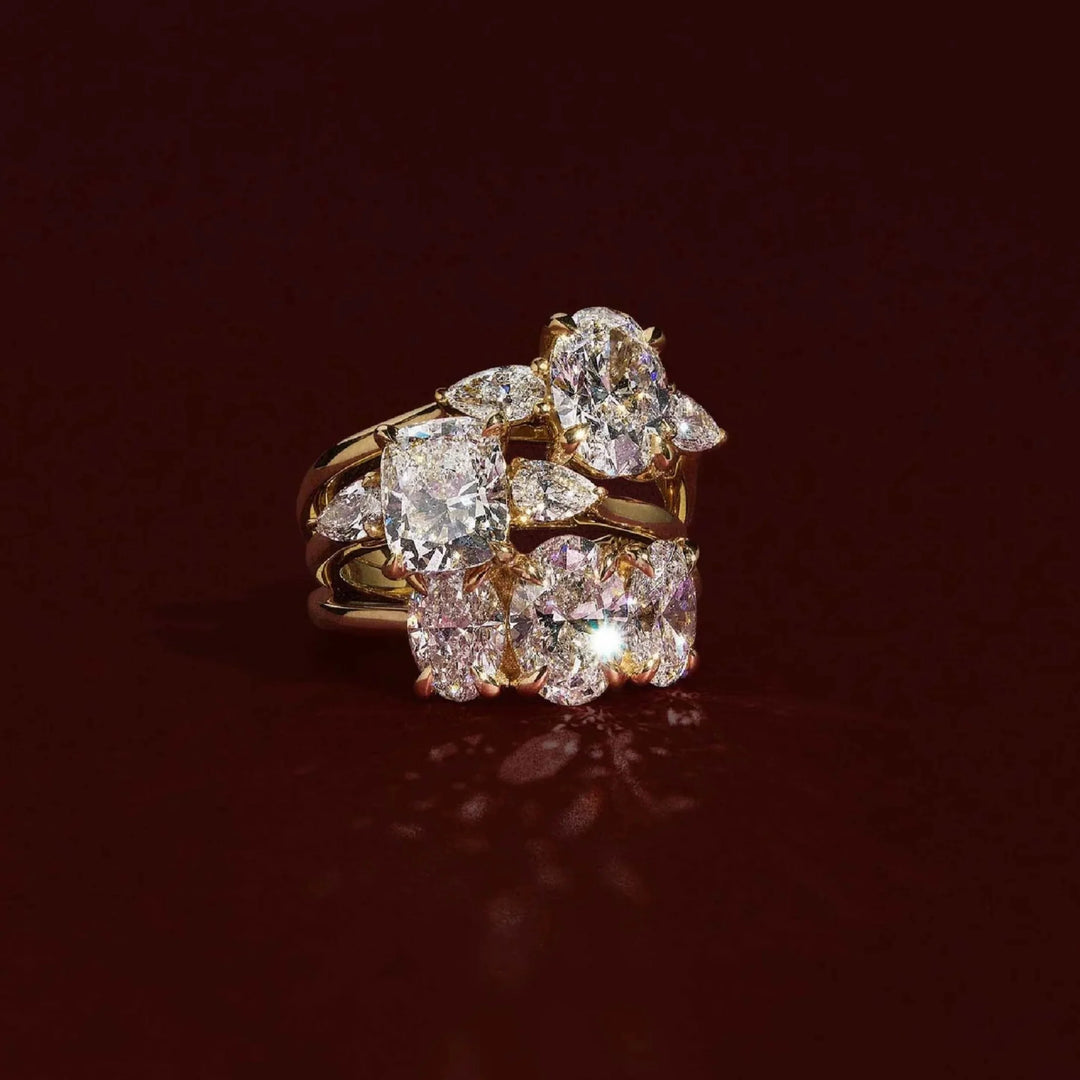 elegant oval trilogy engagement ring lab grown diamond USA