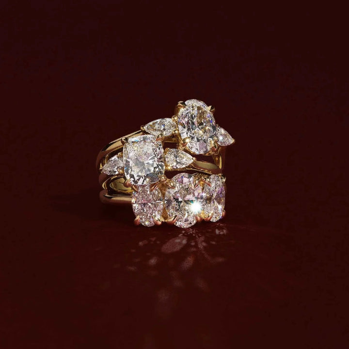 elegant oval trilogy engagement ring lab grown diamond USA