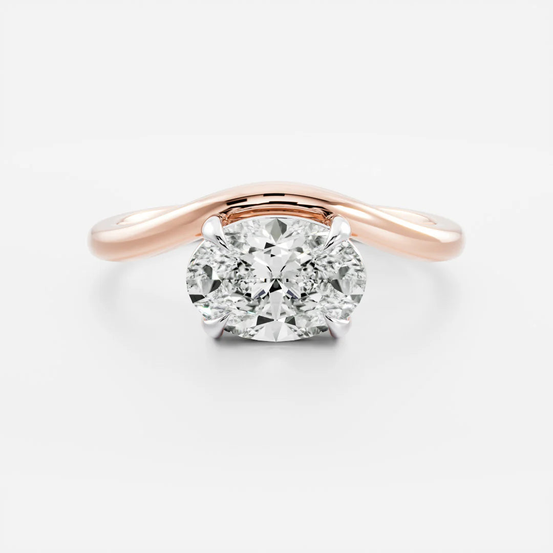 east west oval curved engagement ring solitaire lab diamond USA 1ct