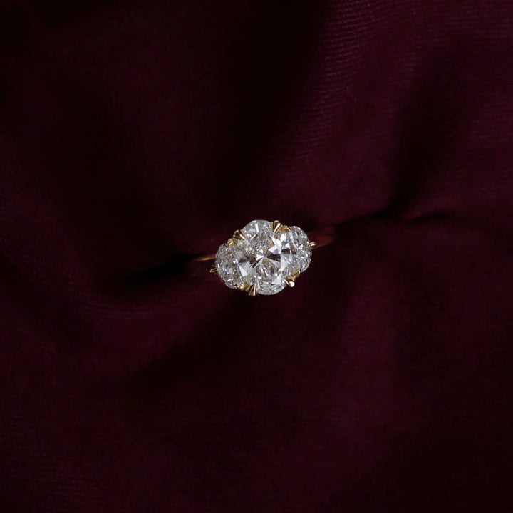 luxury oval three stone engagement ring IGI certified lab USA