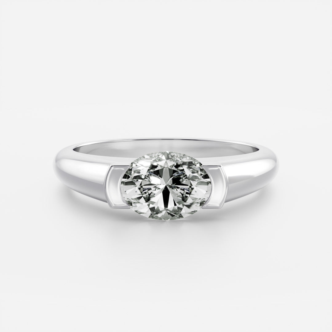 oval half bezel engagement ring modern signet style lab diamond USA 1ct