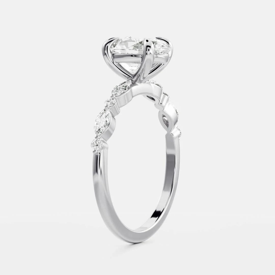 modern oval distance pave engagement ring lab grown diamond IGI USA