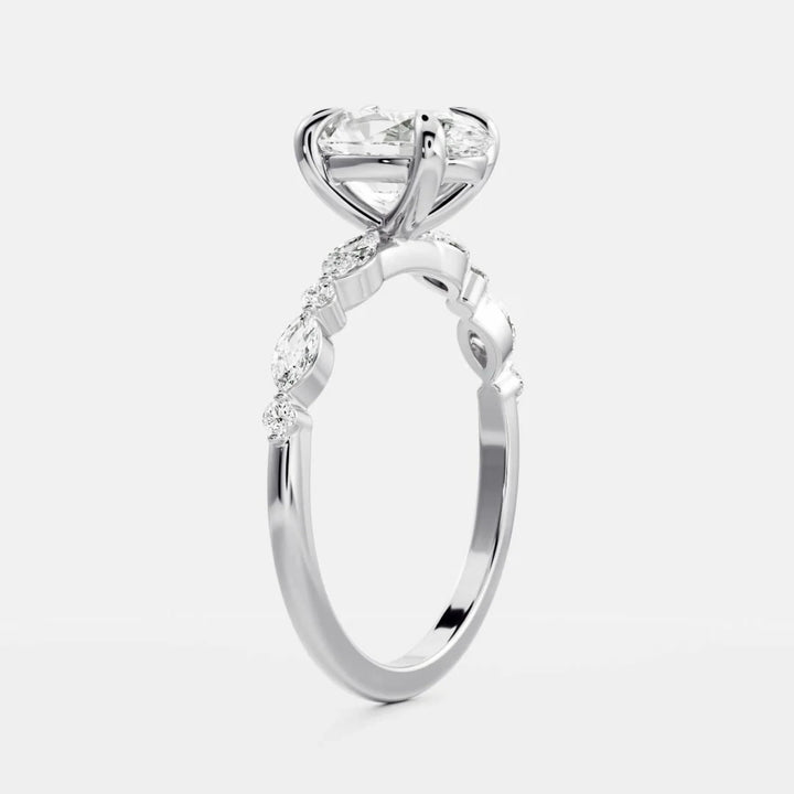 modern oval distance pave engagement ring lab grown diamond IGI USA