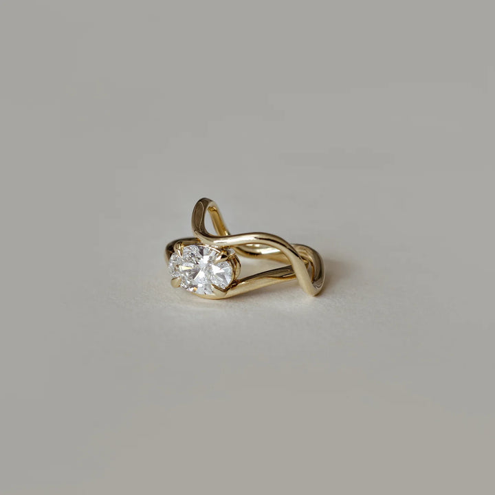 minimalist east west oval curved engagement ring IGI USA