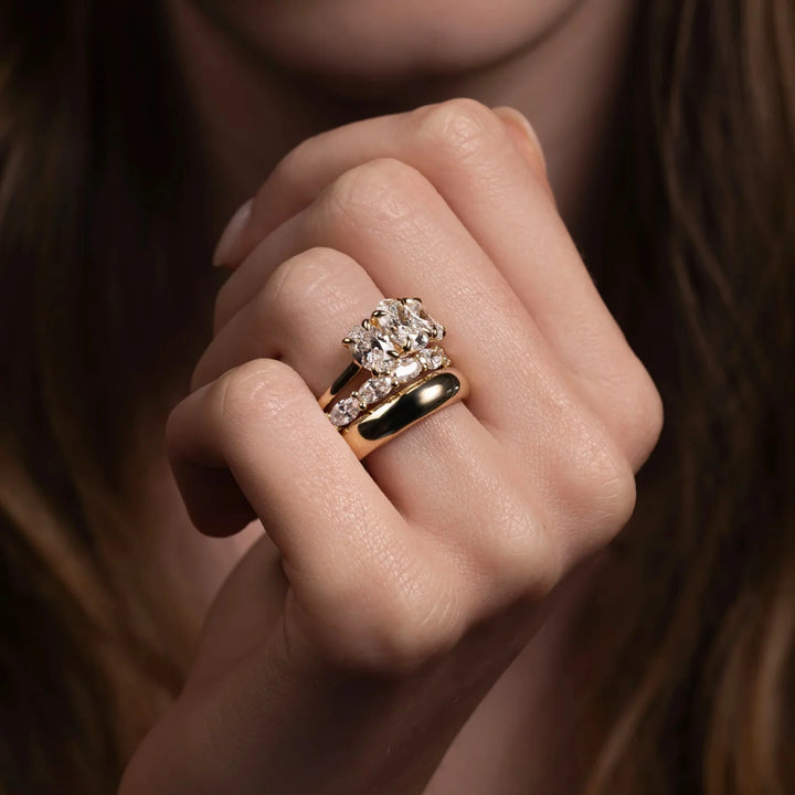 minimalist oval three stone diamond ring lab grown USA