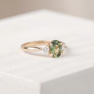 Oval Three Stone Green Ring
