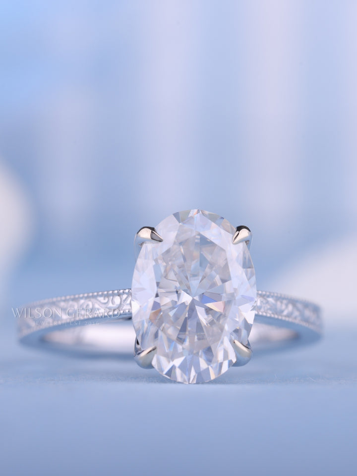 2.0CT Oval E/VS1 Lab Grown Diamond Cathedral Vintage Style Engagement Rings