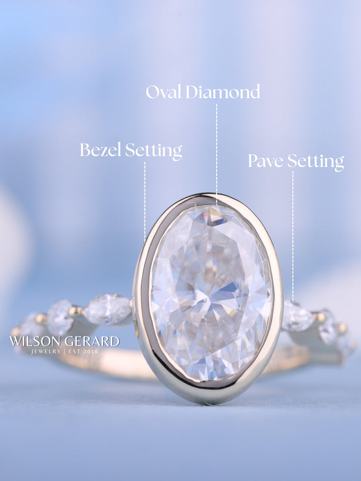 2.0CT Bezel Set Oval E/VS1 Lab Grown Diamond Pave Engagement Ring