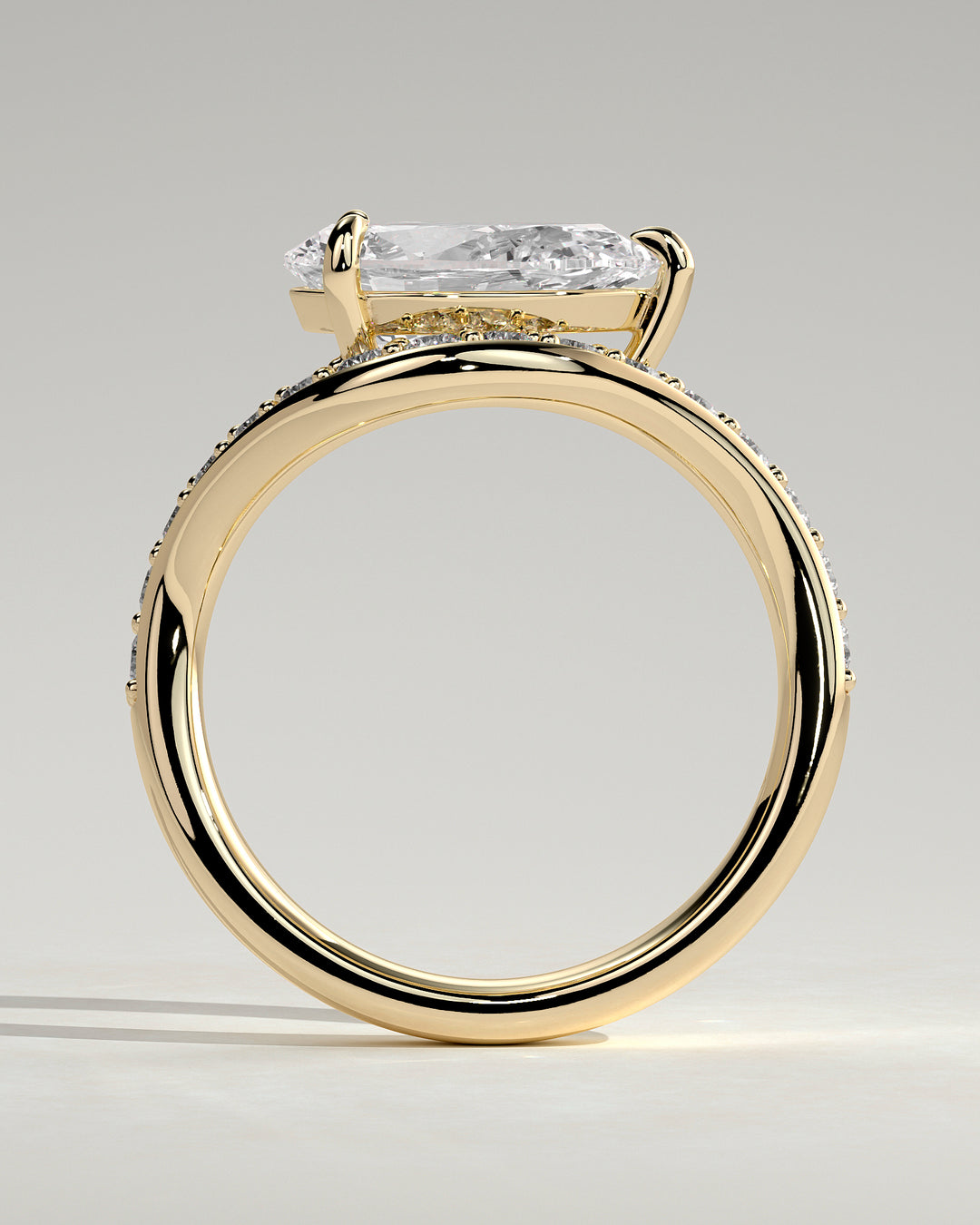Pave shank engagement ring
