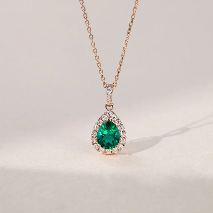 Pear Cut Halo Lab Grown Diamond Pendant Necklace