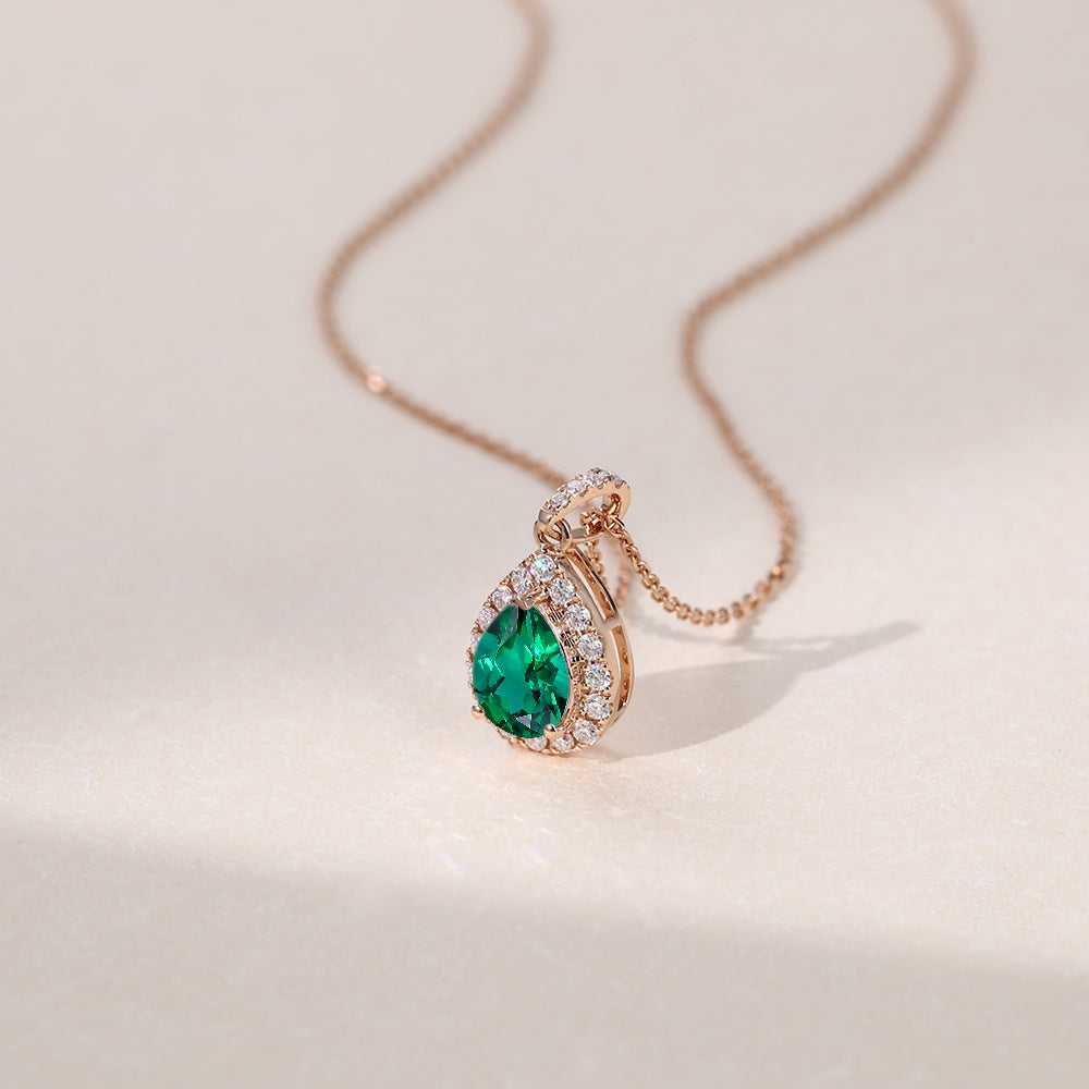 Pear Cut Halo Lab Grown Diamond Pendant Necklace