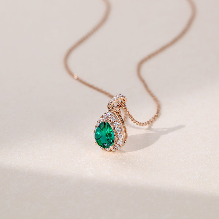 Pear Cut Halo Lab Grown Diamond Pendant Necklace