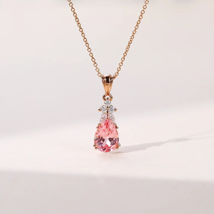 Pear Cut Pink Sapphire Lab Grown Diamond Pendant Necklace